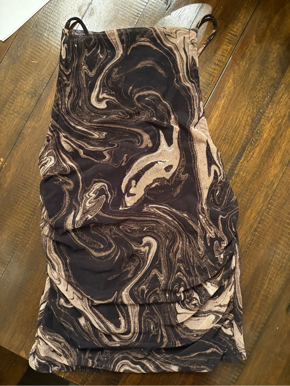 Women's Neutral Marble Print Sexy Top w/ Delicate Straps, Black & Cream, Sz. S